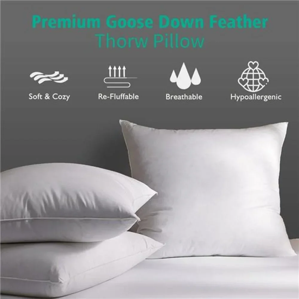 Organic 20x20 Feather Down Throw Pillow Inserts Set of 2, 100% Cotton
